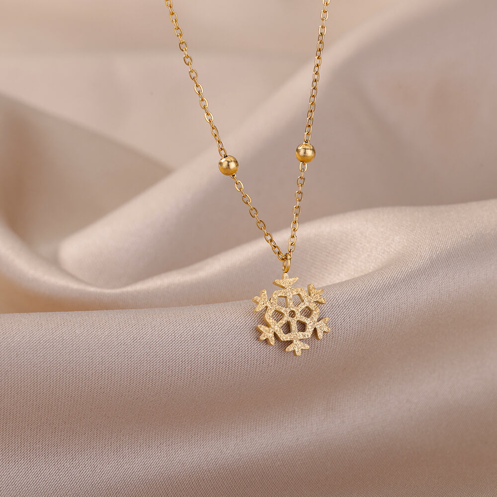 Matte Gold Glitter Snowflake Pendant Necklace