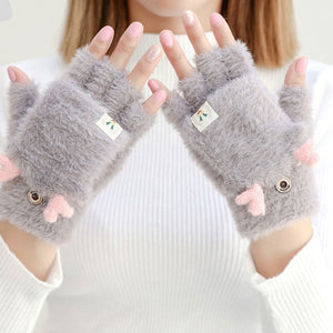 Fuzzy Fingerless Reindeer Gloves