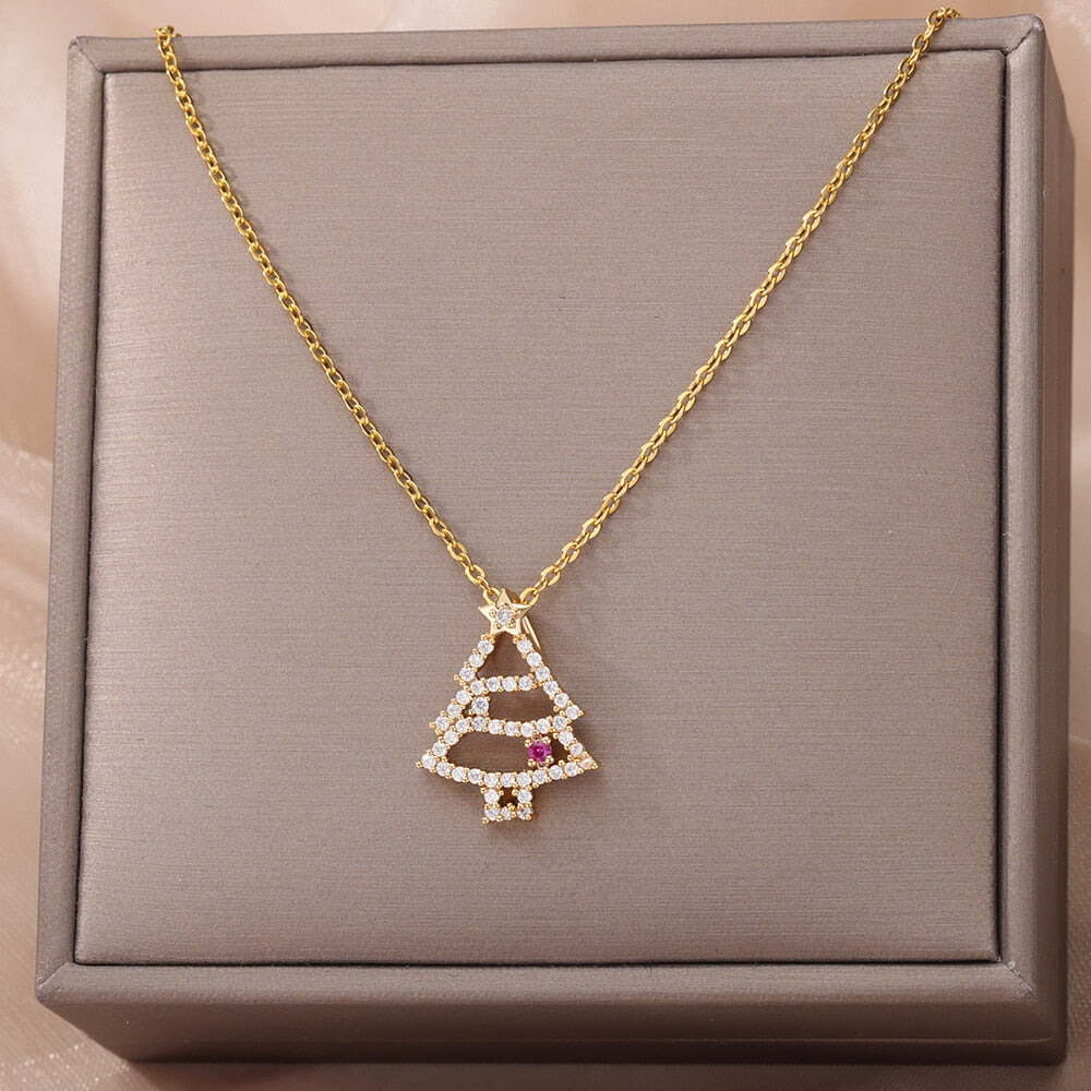 Shining Christmas Tree Pendant Necklace