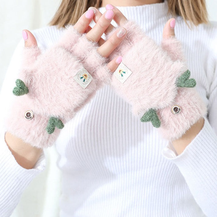 Fuzzy Fingerless Reindeer Gloves