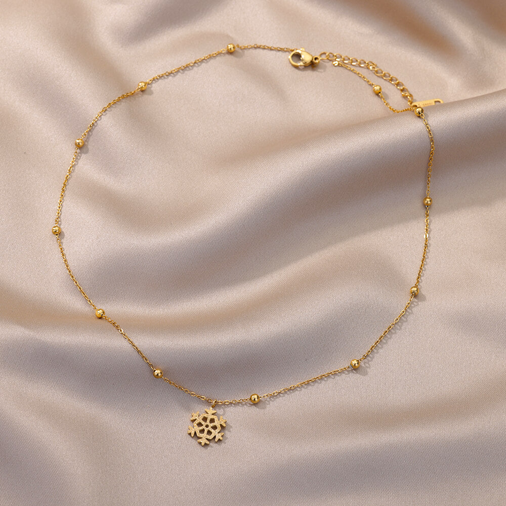 Matte Gold Glitter Snowflake Pendant Necklace