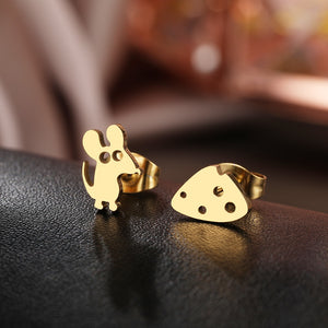 Mouse & Cheese Dainty Stud Earrings